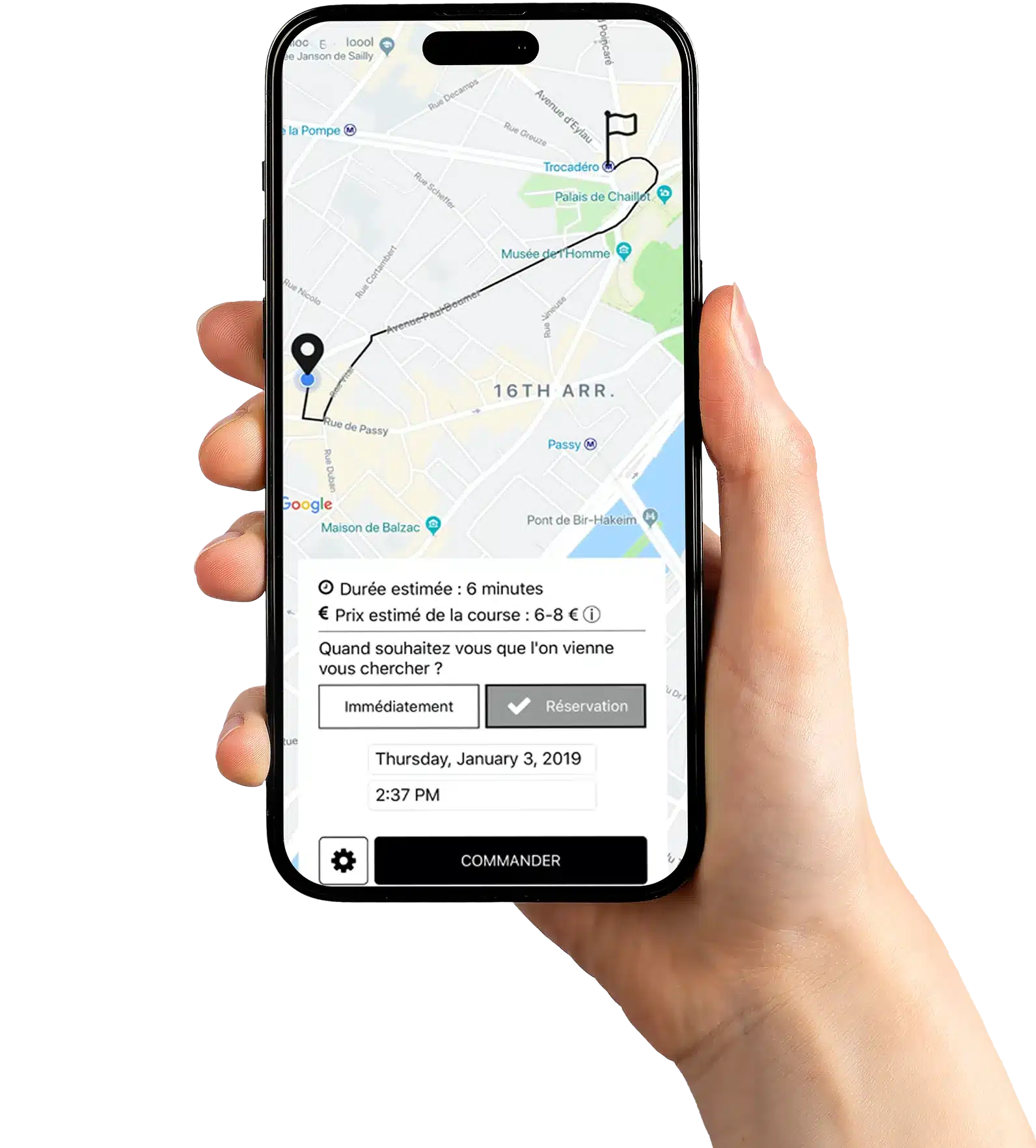 Réservation validée dans l’application Taxi Club